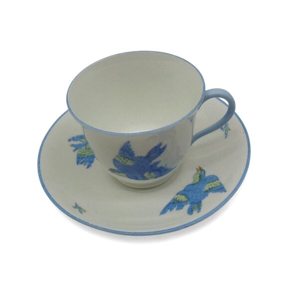 HEATHCOTE Williamsons Blue Bird Cup and Saucer Set 1930s England Vintage - Picture 1 of 12